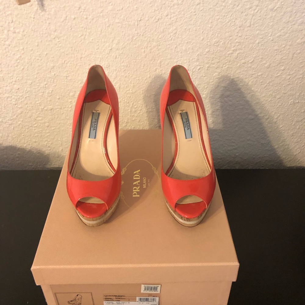 Prada wedges in a gorgeous coral